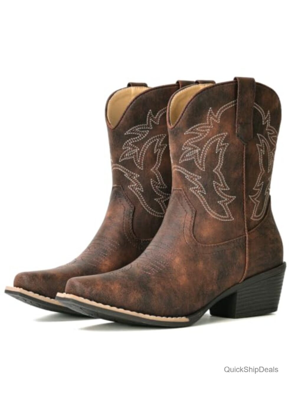 Women's Western Cowboy Ankle Boots Faux Leather Snip Toe Block Heel